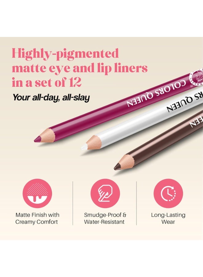 Colors Queen Vivid Matte Eye & Lip Liner Pencil Set | Long Lasting, Waterproof & Smudge Proof Lip Liner | Bold & Creamy Set of 12 (1.5g x12) | Multi Color C - Image 2